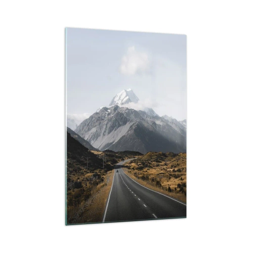 Cuadro sobre vidrio - Impresiones sobre Vidrio - Un camino en las montañas rodeado de un paisaje pintoresco. - 70x100cm - El camino al corazón de las montañas - Decoración de pared moderna para salón y dormitorio ARTTOR