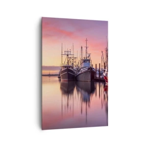 Cuadro sobre lienzo - Impresión de Imagen - Barcos de pesca en el puerto al atardecer - 80x120cm - Descanso antes de partir - Decoración de pared moderna para salón y dormitorio ARTTOR