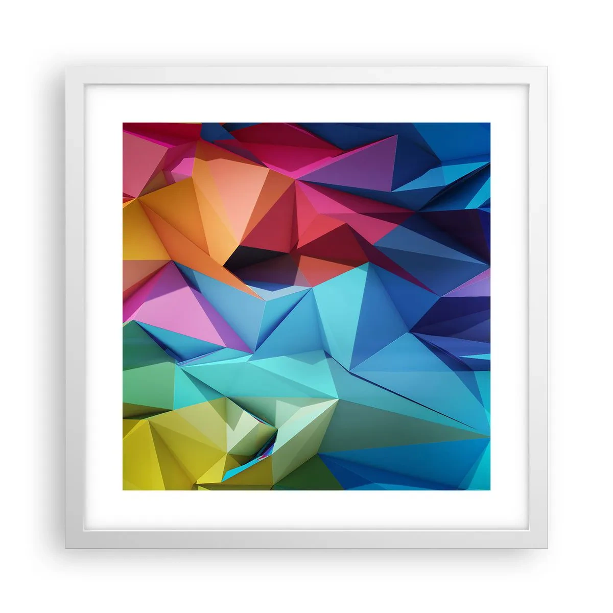 Póster en marco blanco - Origami arco iris - 40x40 cm