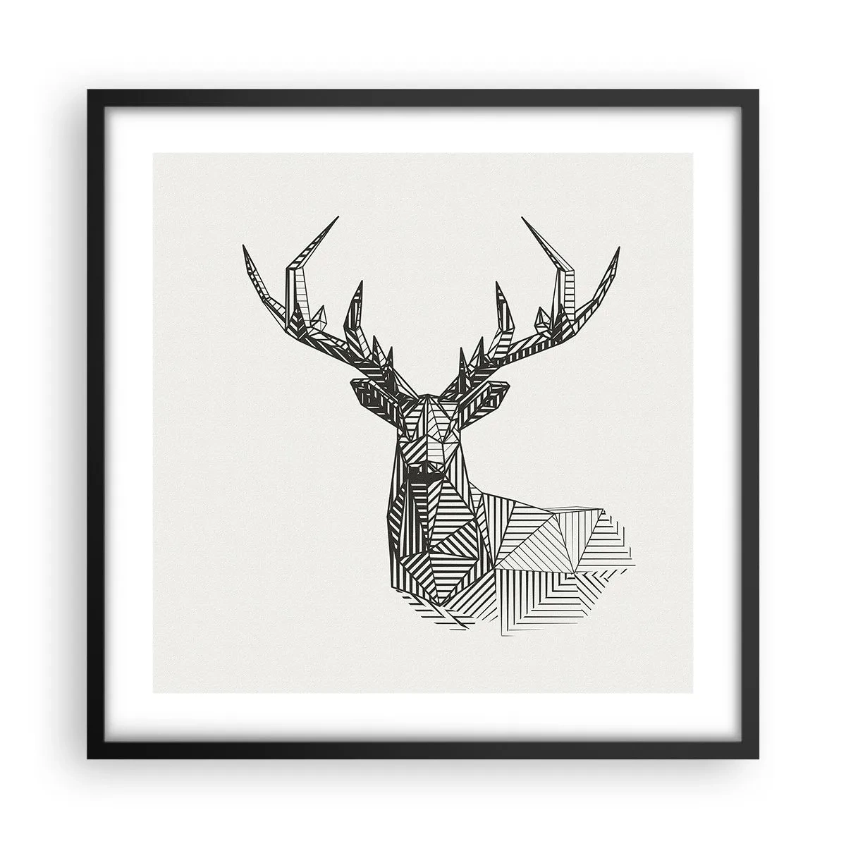 Póster en marco negro - Ciervo en estilo cubista - 50x50 cm