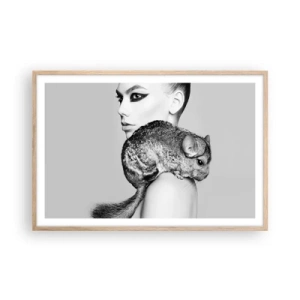 Póster en marco roble claro - Dama con chinchilla - 91x61 cm