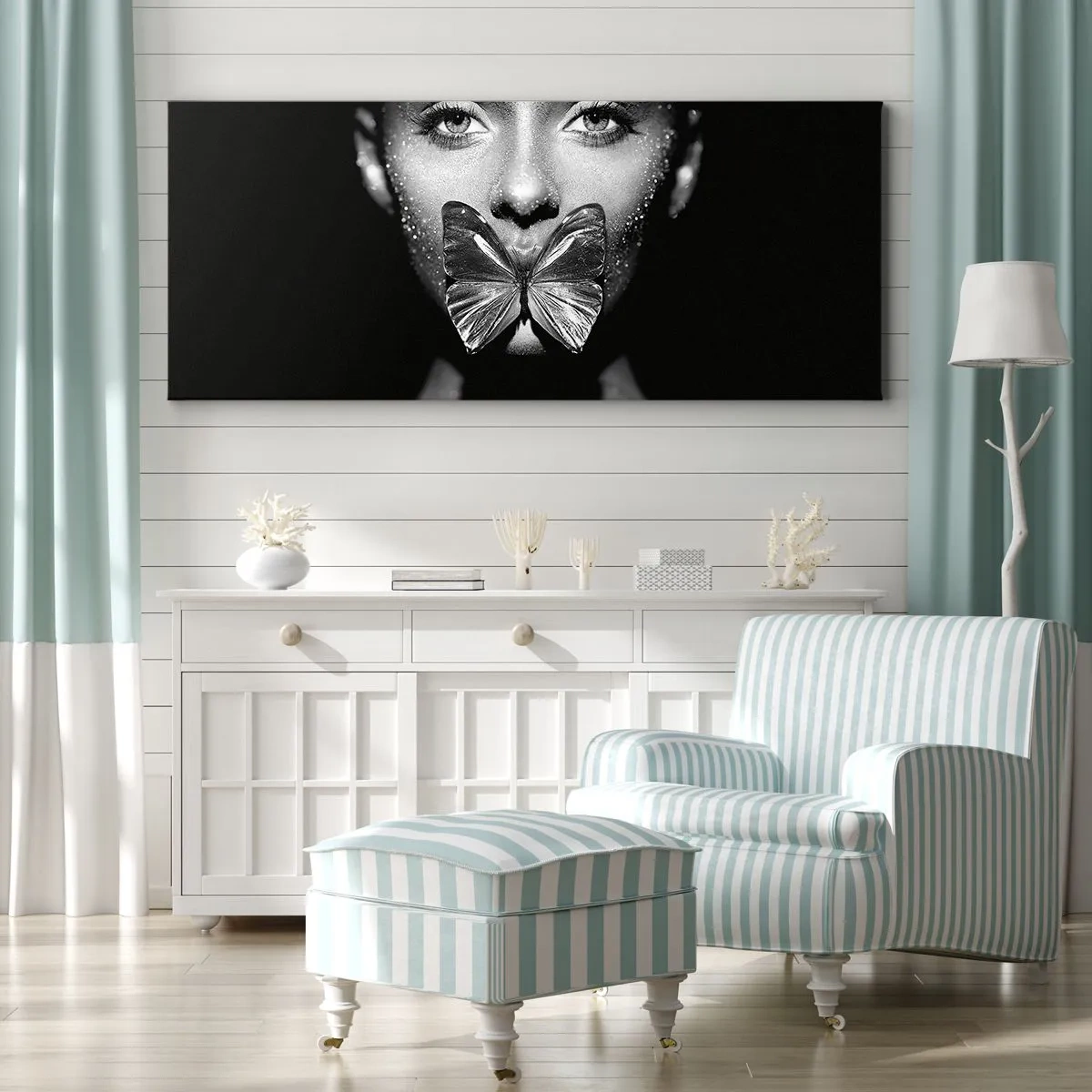 Cuadro sobre lienzo - Impresión de Imagen - Beso de mariposa - 90x30 cm