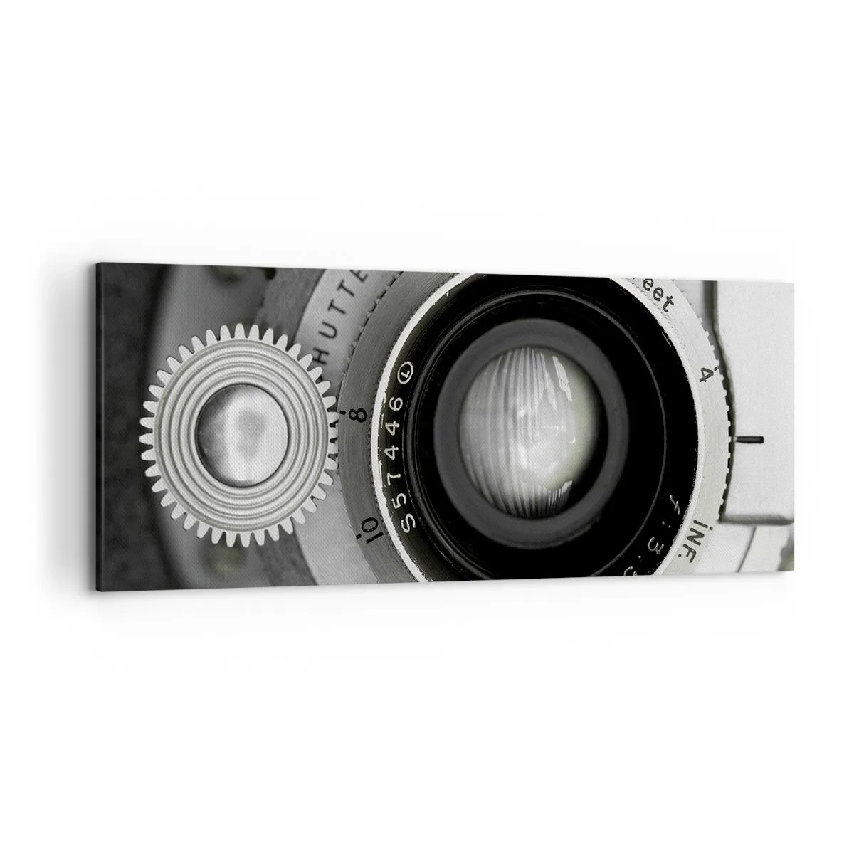 Cuadro sobre lienzo - Impresión de Imagen - La lente de una cámara antigua - 120x50cm - Una historia de Hollywood - Decoración de pared moderna para salón y dormitorio ARTTOR