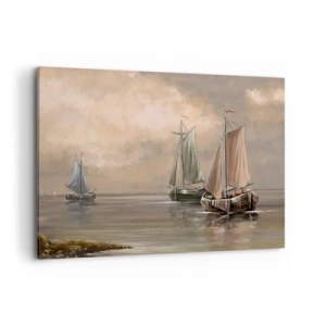 Cuadro sobre lienzo - Impresión de Imagen - Veleros en un mar en calma en un entorno pastel - 100x70cm - El regreso de los marineros - Decoración de pared moderna para salón y dormitorio ARTTOR