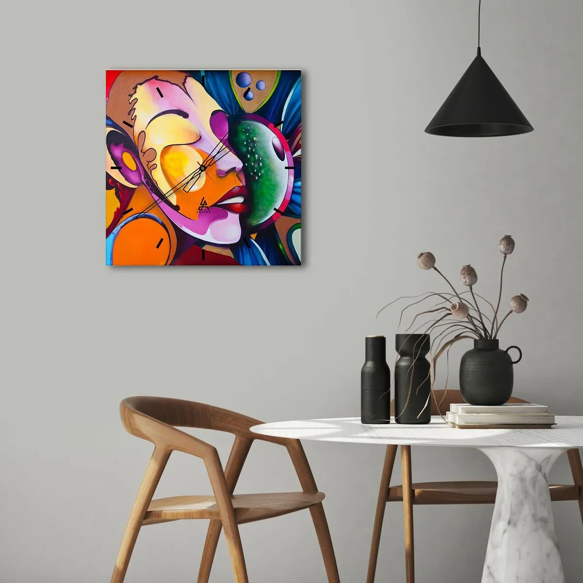 Reloj de pared - Reloj de vidrio - Toque de color - 40x40 cm
