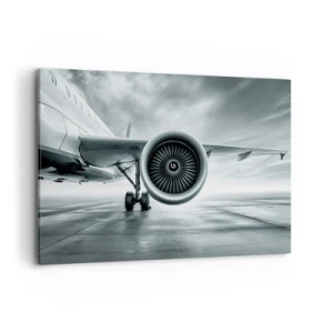 Cuadro sobre lienzo - Impresión de Imagen - El motor a reacción de un avión en la pista - 100x70cm - Hay poder - Decoración de pared moderna para salón y dormitorio ARTTOR