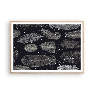 Póster en marco roble claro - Encaje de plumas - 100x70 cm