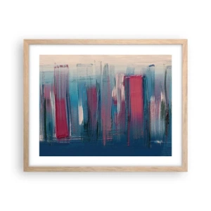 Póster en marco roble claro - Composición vertical en azul y rojo - 50x40 cm