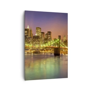 Cuadro sobre lienzo - Impresión de Imagen - Puente iluminado en una ciudad moderna por la noche - 70x100cm - Aquí la luz nunca se apaga - Decoración de pared moderna para salón y dormitorio ARTTOR