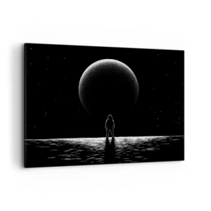 Cuadro sobre lienzo - Impresión de Imagen - Un astronauta con el telón de fondo de un gran planeta en el espacio exterior. - 100x70cm - Cara a cara - Decoración de pared moderna para salón y dormitorio ARTTOR