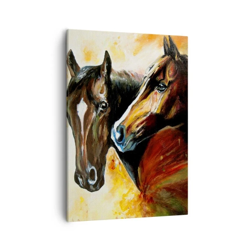 Cuadro sobre lienzo - Impresión de Imagen - Un par de caballos en una composición pictórica - 50x70cm - El doble de encanto - Decoración de pared moderna para salón y dormitorio ARTTOR
