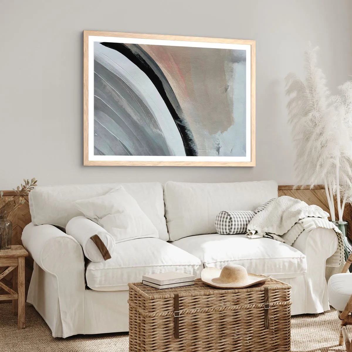 Póster en marco roble claro - Composición: un arco negro y gris - 70x50 cm