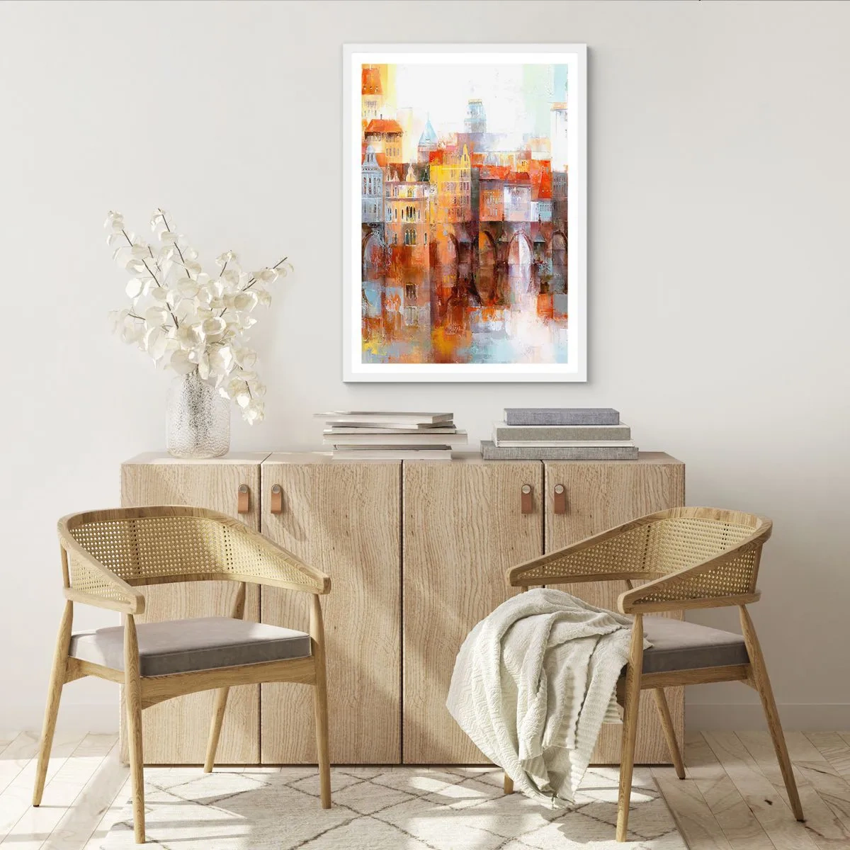 Póster en marco blanco - Puente y ciudad - 50x70 cm