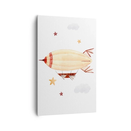 Cuadro sobre lienzo - Impresión de Imagen - Un dirigible pintado a mano con un fondo de estrellas. - 80x120cm - Dirigible - Decoración de pared moderna para salón y dormitorio ARTTOR