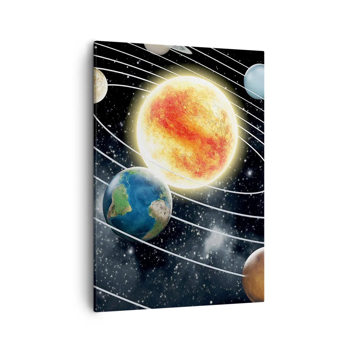 Cuadro sobre lienzo - Impresión de Imagen - Sistema solar con planetas y sol en el espacio. - 50x70cm - Danza cósmica - Decoración de pared moderna para salón y dormitorio ARTTOR