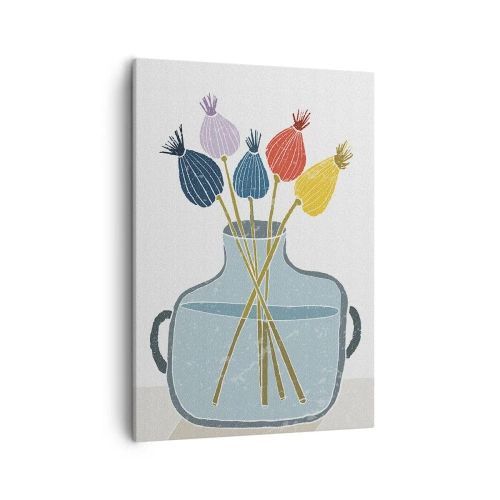 Cuadro sobre lienzo - Impresión de Imagen - Flores secas de colores en un jarrón sobre un fondo blanco. - 50x70cm - Como una semilla de amapola - Decoración de pared moderna para salón y dormitorio ARTTOR