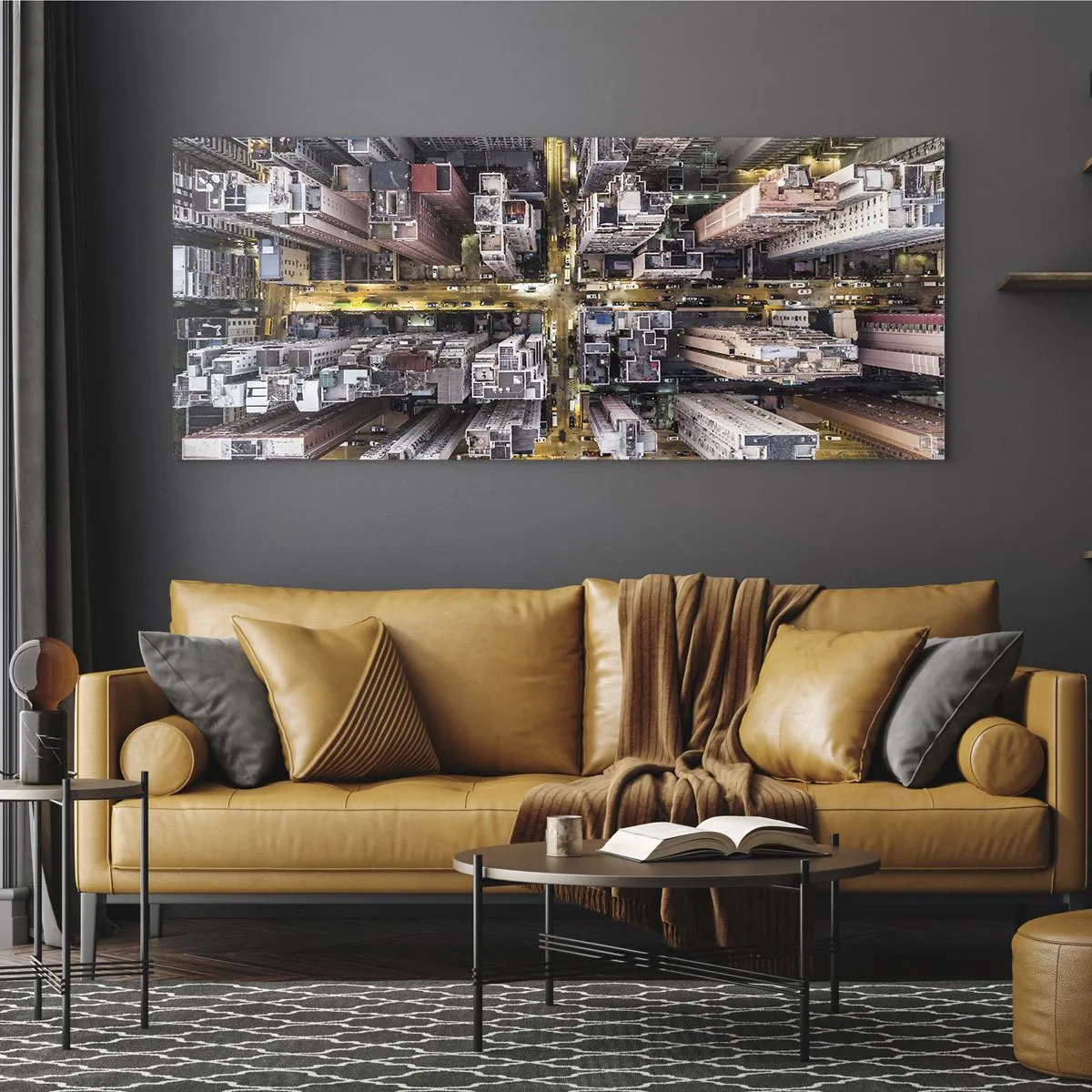 Cuadro sobre vidrio - Impresiones sobre Vidrio - Una vista de pájaro de una ciudad llena de rascacielos. - 120x50cm - Saludos desde Hong Kong - Decoración de pared moderna para salón y dormitorio ARTTOR