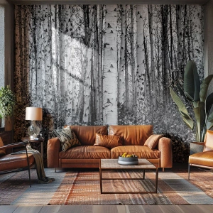 Fotomural Premium Canvas - Abedules blancos y negros en el bosque - 100x70cm - Columnas de abedules - Decoración de pared moderna para salón y dormitorio ARTTOR