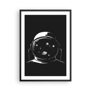 Póster en marco negro - Astronauta con el espacio reflejado en su casco - 50x70cm - Bonita vista - Decoración de pared moderna para salón y dormitorio ARTTOR