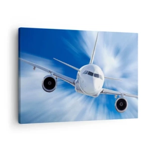 Cuadro sobre lienzo - Impresión de Imagen - Un avión de pasajeros en movimiento contra el cielo. - 70x50cm - Más rápido que el viento en el cielo - Decoración de pared moderna para salón y dormitorio ARTTOR