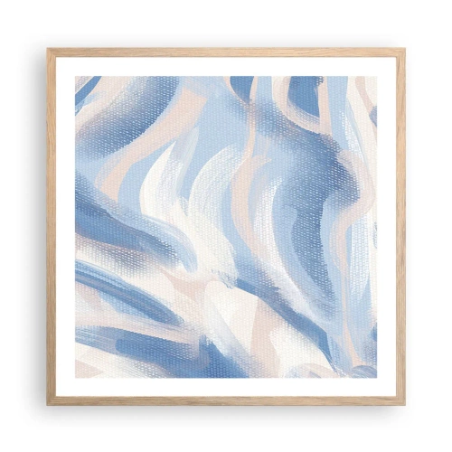 Póster en marco roble claro - Ondas azules - 60x60 cm