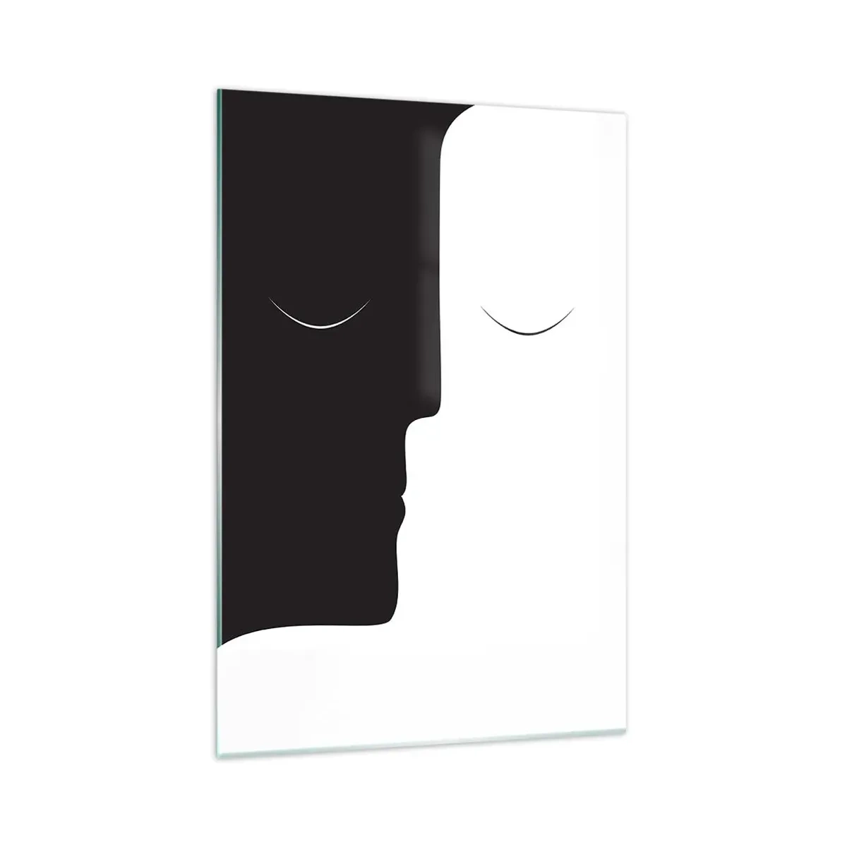 Cuadro sobre vidrio - Impresiones sobre Vidrio - Una silueta minimalista de dos caras en colores contrastantes. - 70x100cm - Unidad de los opuestos - Decoración de pared moderna para salón y dormitorio ARTTOR