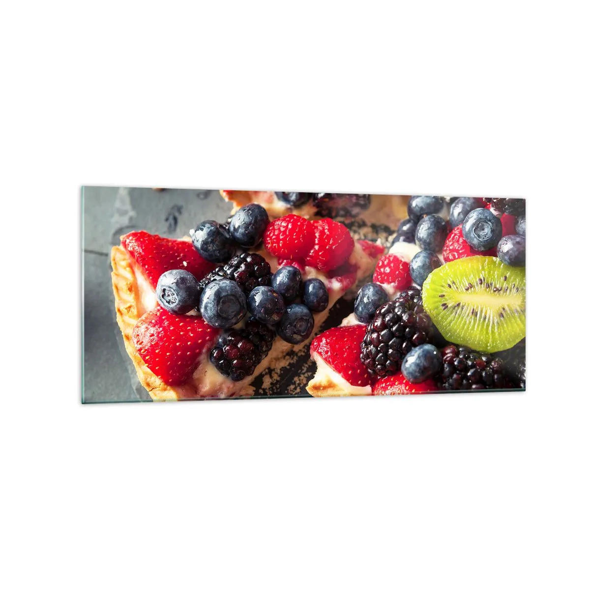 Cuadro sobre vidrio - Impresiones sobre Vidrio - Tarta colorida con frutas y nata - 120x50cm - ¡Dolce vita! - Decoración de pared moderna para salón y dormitorio ARTTOR