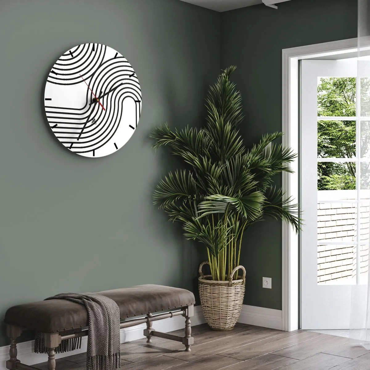 Reloj de pared - Reloj de vidrio - Líneas negras que forman un patrón complejo de pistas curvas. - 30x30cm - En una curva - Decoración de pared moderna para salón, cocina y dormitorio ARTTOR
