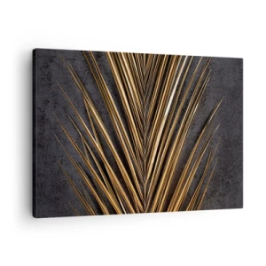 Cuadro sobre lienzo - Impresión de Imagen - Hoja tropical dorada sobre fondo negro - 70x50cm - El oro de los trópicos - Decoración de pared moderna para salón y dormitorio ARTTOR