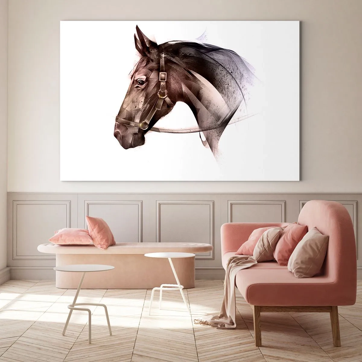 Cuadro sobre vidrio - Impresiones sobre Vidrio - Retrato de caballo en estilo artístico sobre fondo blanco. - 120x80cm - Elegancia - Decoración de pared moderna para salón y dormitorio ARTTOR