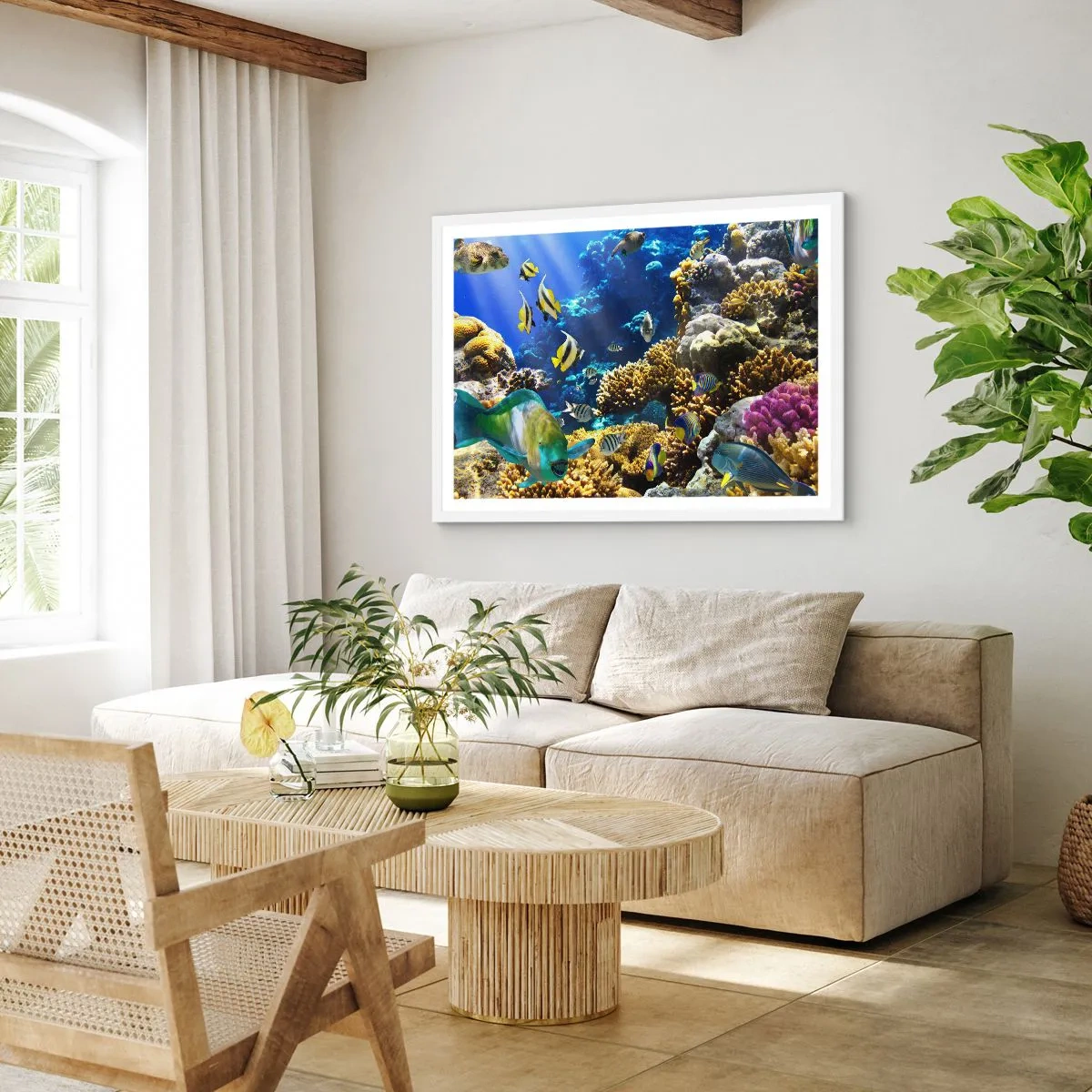 Póster en marco blanco - Vacaciones submarinas - 70x50 cm