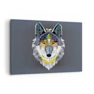 Cuadro sobre lienzo - Impresión de Imagen - Imagen geométrica de un lobo sobre un fondo gris. - 100x70cm - Habla del lobo si lo ves - Decoración de pared moderna para salón y dormitorio ARTTOR