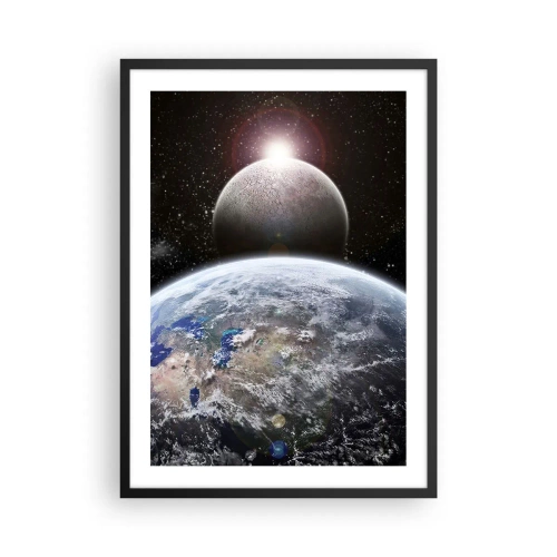 Póster en marco negro - Planetas Tierra y Luna en el espacio - 50x70cm - Paisaje cósmico - amanecer - Decoración de pared moderna para salón y dormitorio ARTTOR