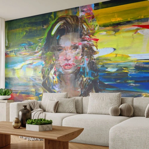 Fotomural Premium Canvas - Tras el velo del aire - retrato de una mujer, Rostro, Abstracción - 200x140 cm