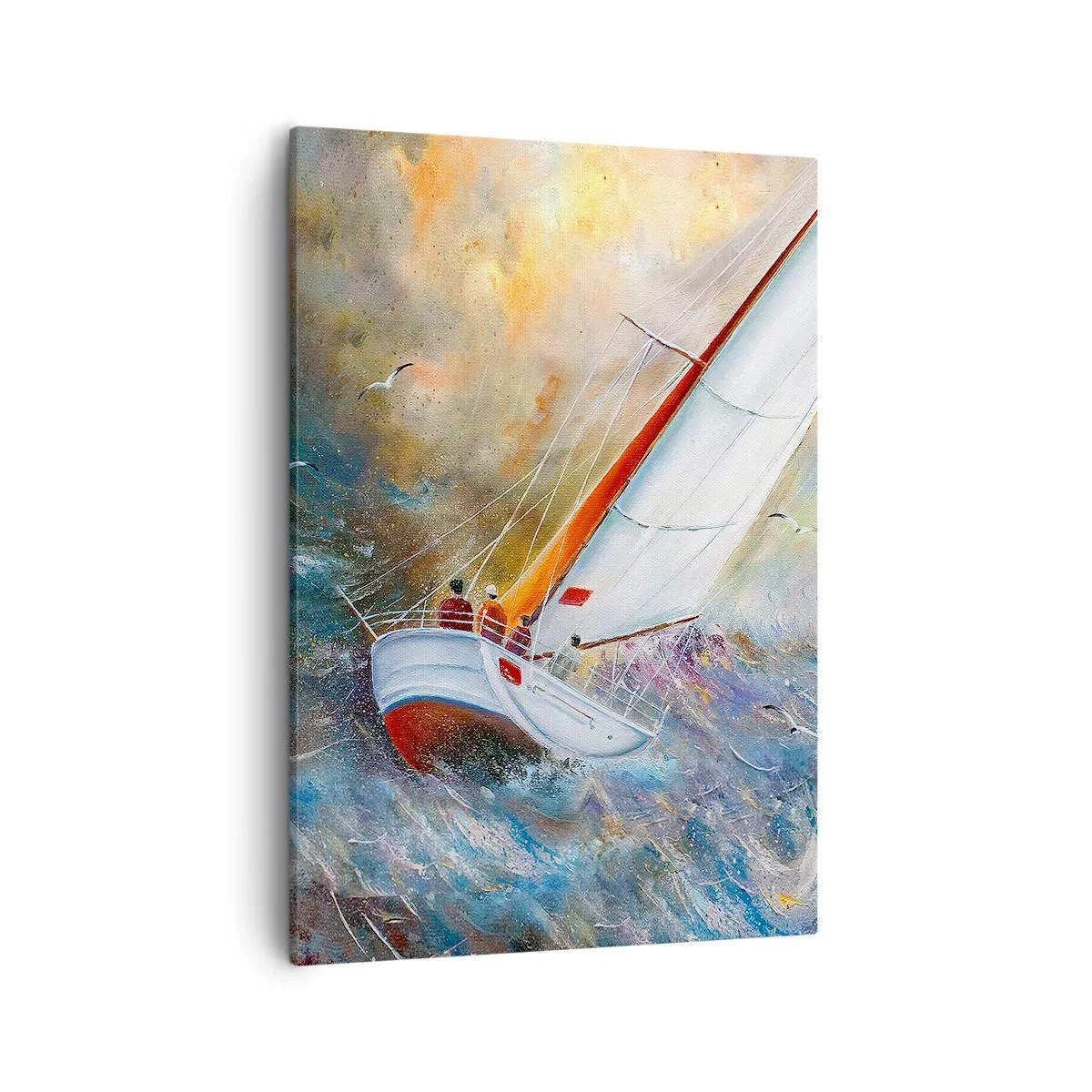 Cuadro sobre lienzo - Impresión de Imagen - Veleros sobre olas agitadas en una composición dinámica - 50x70cm - Surcando las olas - Decoración de pared moderna para salón y dormitorio ARTTOR