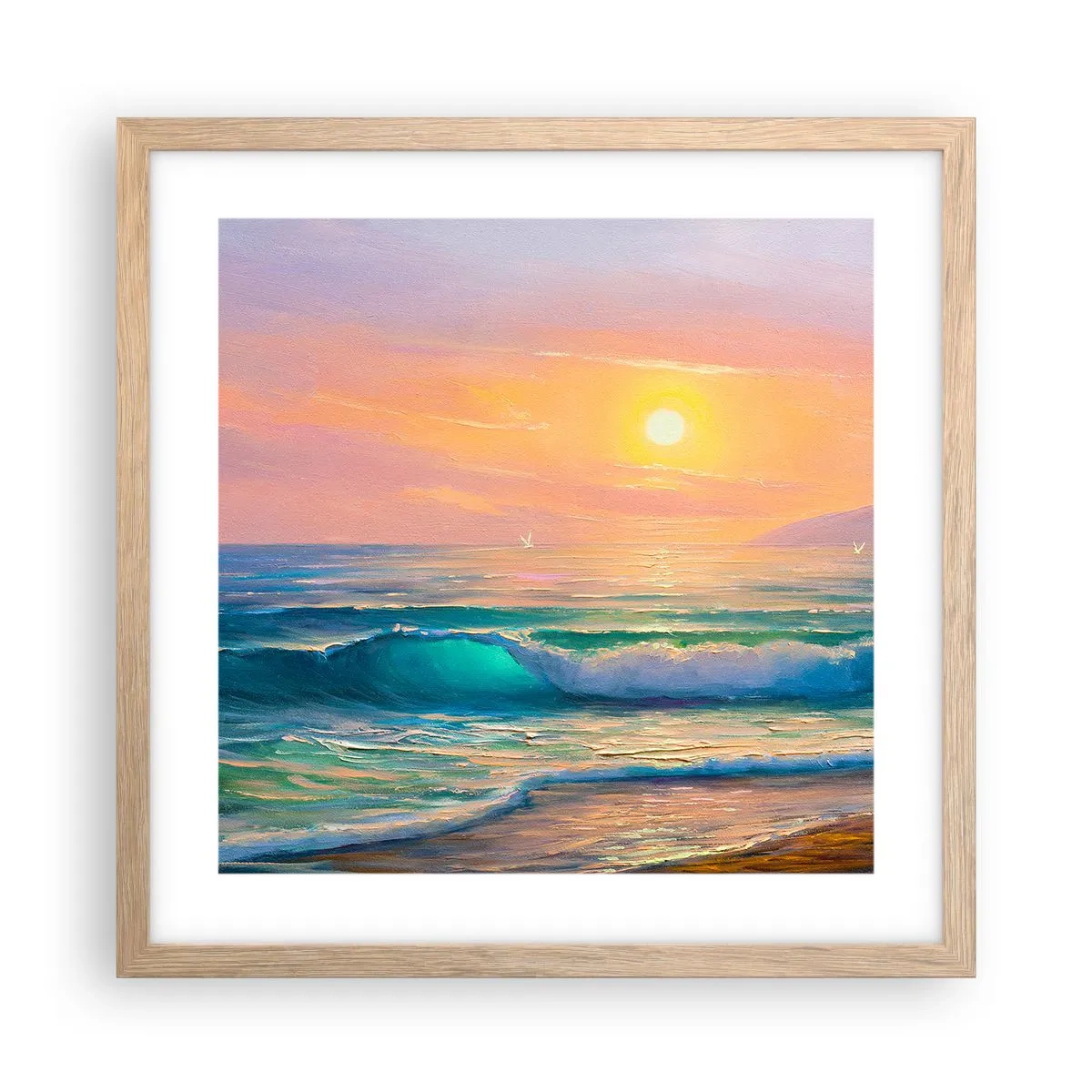 Póster en marco roble claro - El canto turquesa de las olas - 40x40 cm