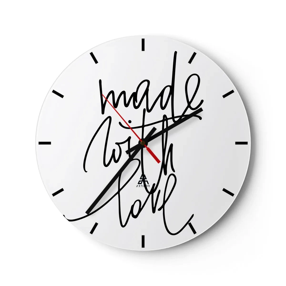 Reloj de pared - Reloj de vidrio - Reloj minimalista con la inscripción 'Hecho con amor' - 30x30cm - La mejor marca - Decoración de pared moderna para salón, cocina y dormitorio ARTTOR