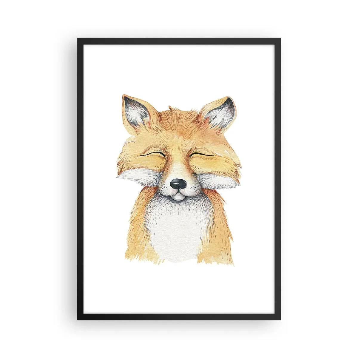 Póster en marco negro - Un dibujo encantador de un zorro sonriente en colores suaves. - 50x70cm - Humor de zorro - Decoración de pared moderna para salón y dormitorio ARTTOR