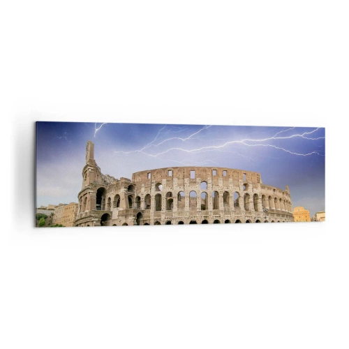 Cuadro sobre lienzo - Impresión de Imagen - El Coliseo de Roma iluminado por un rayo - 160x50cm - Arena de guerreros - Decoración de pared moderna para salón y dormitorio ARTTOR