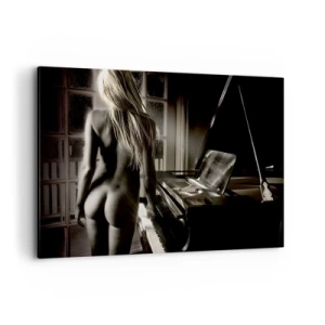 Cuadro sobre lienzo - Impresión de Imagen - Desnudo femenino al piano en estilo blanco y negro - 100x70cm - Perfecta armonía de la noche - Decoración de pared moderna para salón y dormitorio ARTTOR