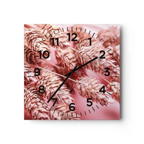 Reloj de pared - Reloj de vidrio - Estructura floral en rosa - 30x30 cm