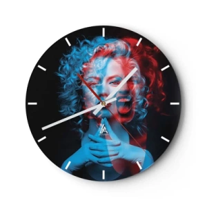 Reloj de pared - Reloj de vidrio - Mujer con efecto 3D en colores azul y rojo. - 30x30cm - Alter ego - Decoración de pared moderna para salón, cocina y dormitorio ARTTOR