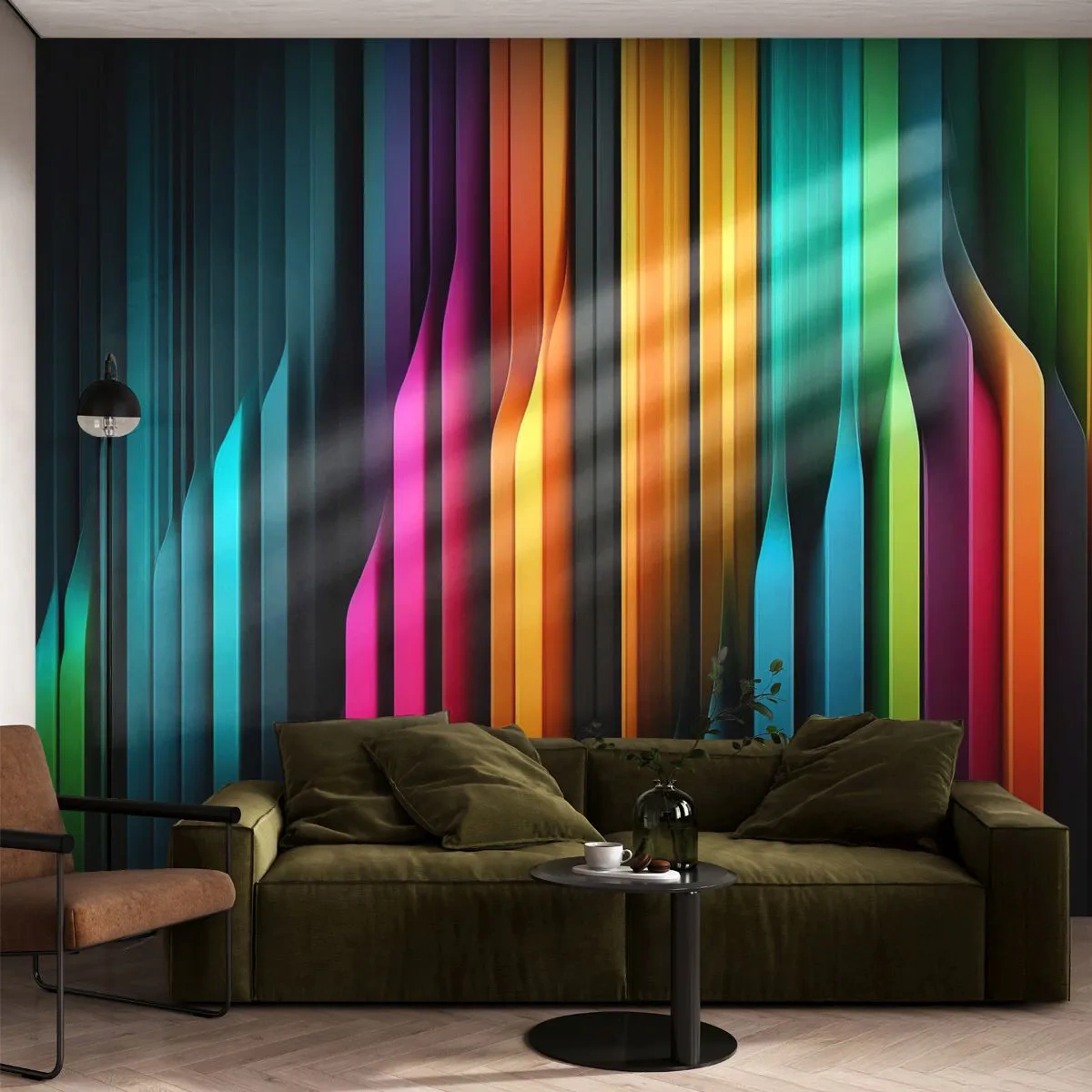 Fotomural Premium Canvas - Las líneas verticales coloridas crean una abstracción dinámica. - 100x70cm - Órgano luminoso - Decoración de pared moderna para salón y dormitorio ARTTOR