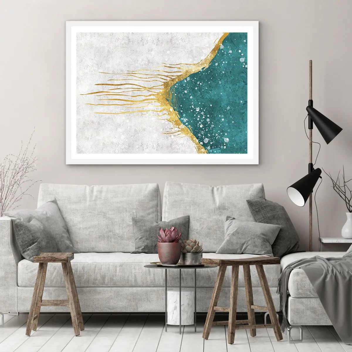 Póster en marco blanco - Marea dorada - 91x61 cm