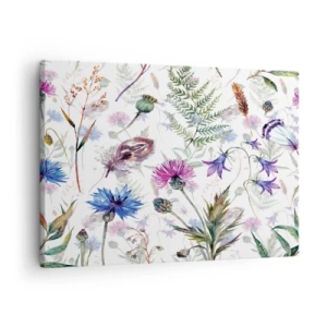 Cuadro sobre lienzo - Impresión de Imagen - Flores y hierbas de acuarela sobre un fondo blanco en estilo herbario. - 70x50cm - Herbario polaco - Decoración de pared moderna para salón y dormitorio ARTTOR