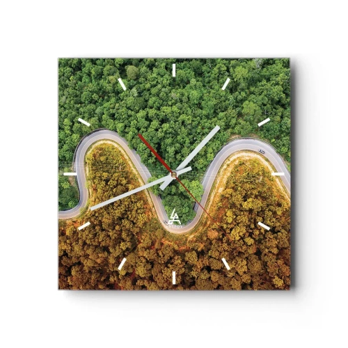 Reloj de pared - Reloj de vidrio - Un camino sinuoso a través del bosque visto a vista de pájaro. - 30x30cm - Frontera serpenteante - Decoración de pared moderna para salón y dormitorio ARTTOR