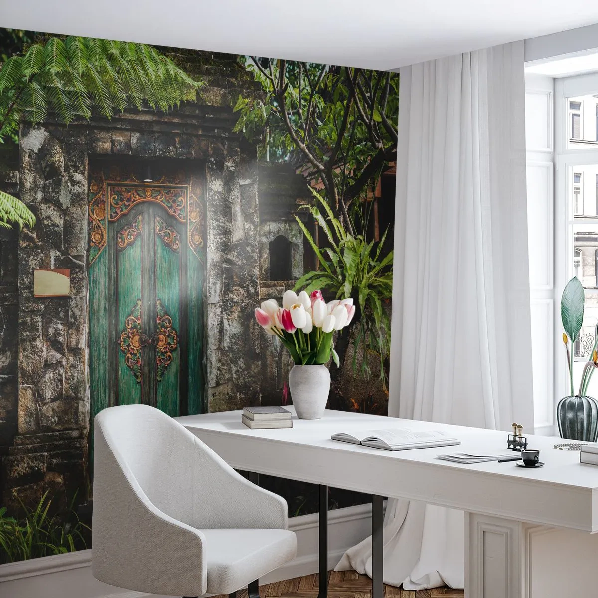 Fotomural Premium Canvas - Una puerta a un mundo exótico - Puerta con adorno, Arquitectura, Misterio - 250x175 cm