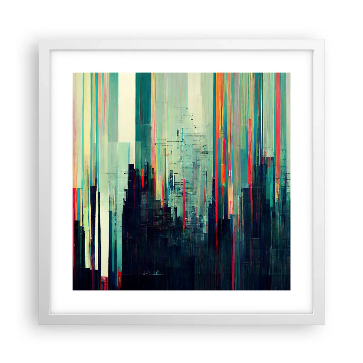 Póster en marco blanco - Ciudad futurista - 40x40 cm