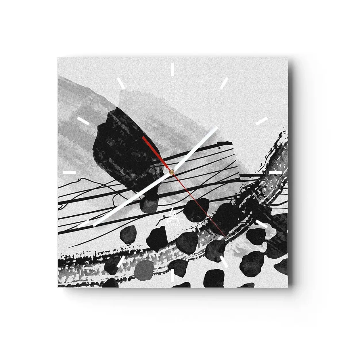 Reloj de pared - Reloj de vidrio - Composición abstracta en blanco y negro con formas orgánicas. - 30x30cm - Abstracción orgánica en blanco y negro - Decoración de pared moderna para salón y dormitorio ARTTOR