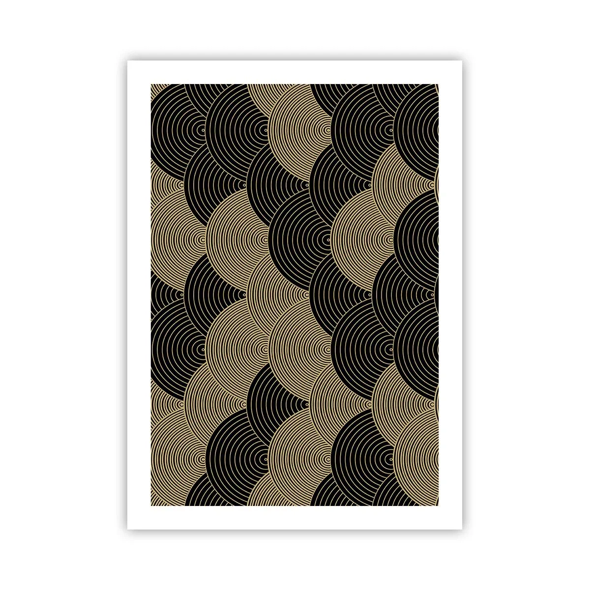 Póster - Patrón abstracto en círculos negros y dorados. - 50x70cm - Multiplicación de la unidad - Decoración de pared moderna para salón y dormitorio ARTTOR